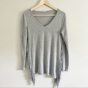 GIANNI BINI Gray Fringe Side Hem Shirt